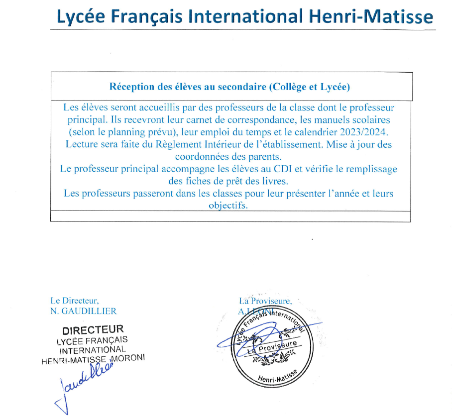 rentrée 2023 modalités